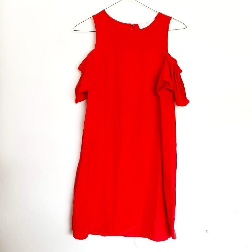 NEW Amanda Uprichard Red Silk Cold Ruffle Shoulder Shift Mini Dress Size Small